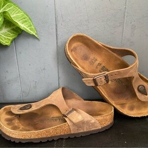 Pre-owned Birkenstock Gizeh Brown Leather Sandals 38/7 Women’s
